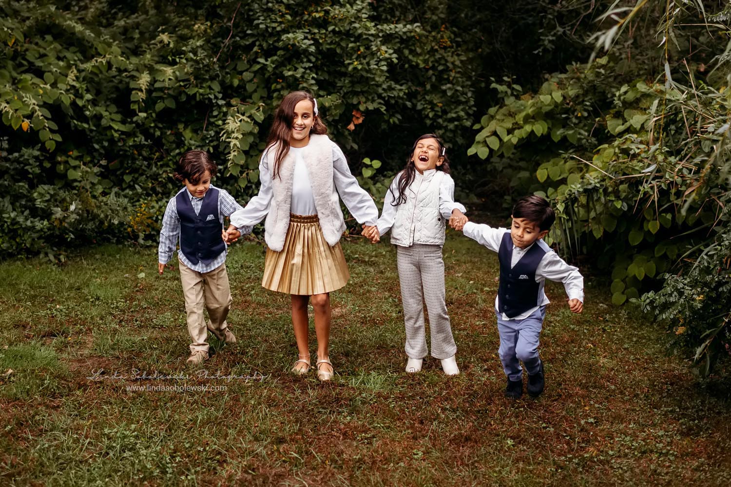 four children laughing together, Essex, CT Senior and Child photographer