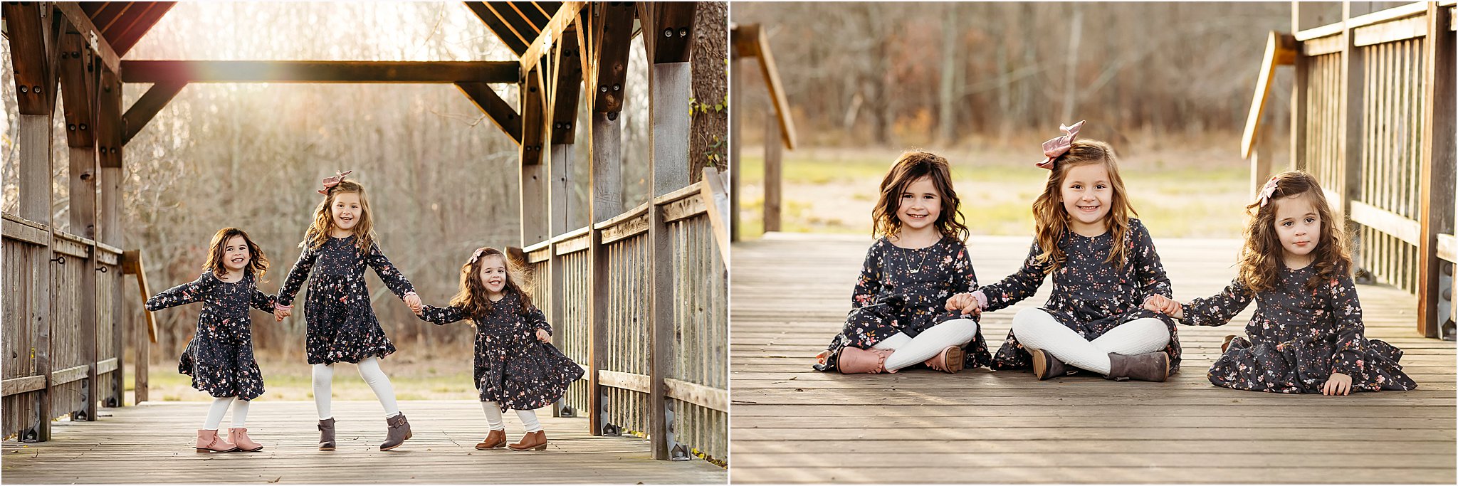 three little girls in matching dresses, CT shoreline extended family photographer