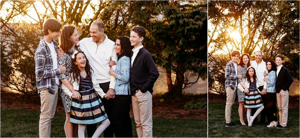 family of six standing together in their yard, Old Saybrook CT photography session