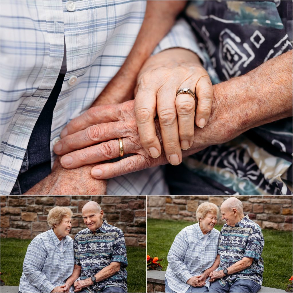 elderly couple holding hands at a large family photo shoot, Westbrook CT photographer