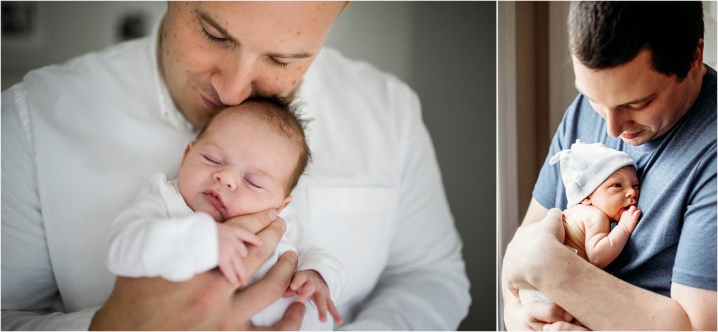 dads snuggling with their newborn babies, CT Shoreline photography session