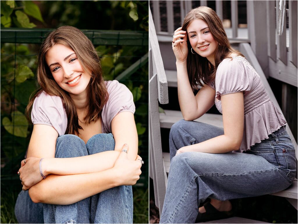girl in purple top at a senior photo shoot, Old Saybrook and Essex Senior Photographer