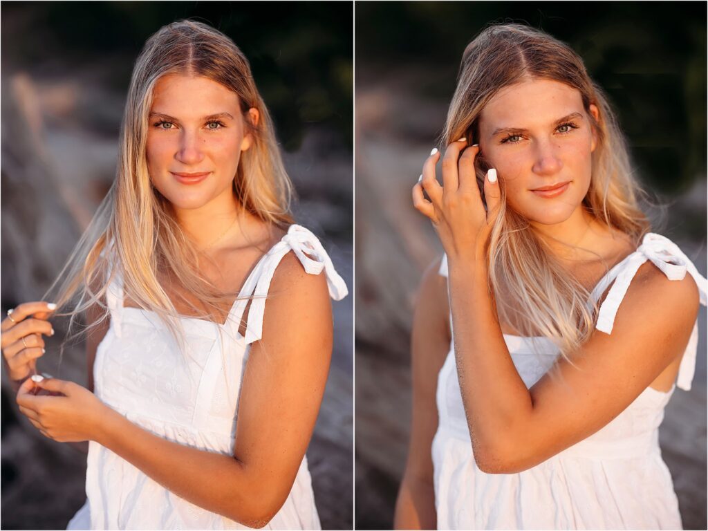 girl in white dress at the beach, Mercy High School Senior CT Senior photography session