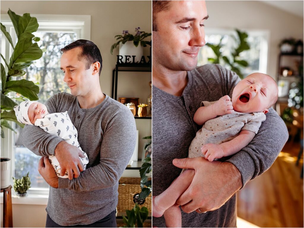 father holding his newborn baby, CT Best newborn photographer