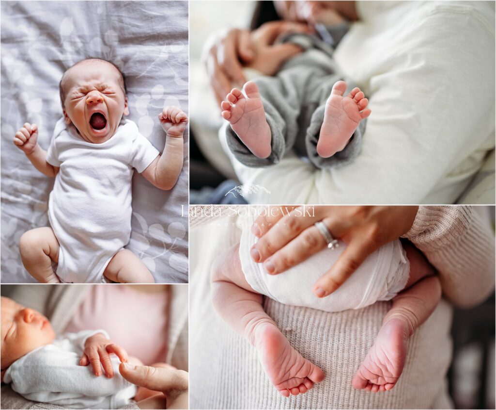 newborn photos of baby toes, fingers, baby yawns. CT Newborn Photographer