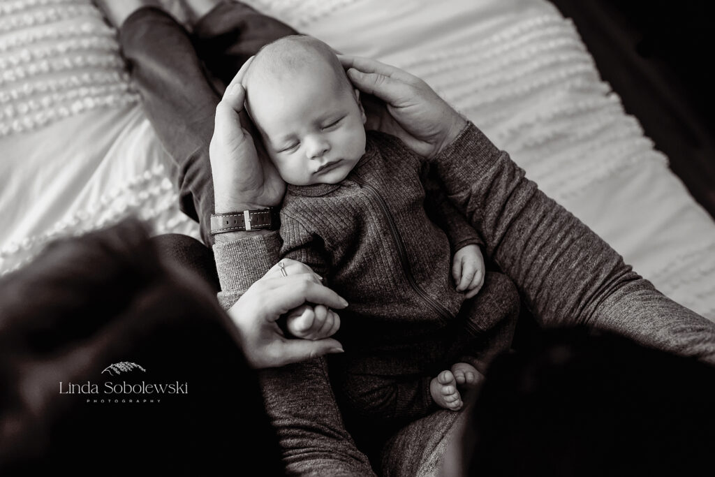 black and white photo of newborn baby boy, CT Newborn photographer