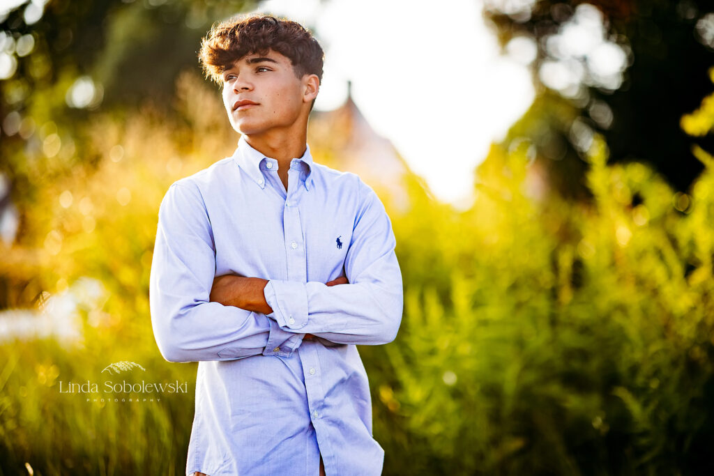 teenage boy in blue shirt, CT Senior photographer
