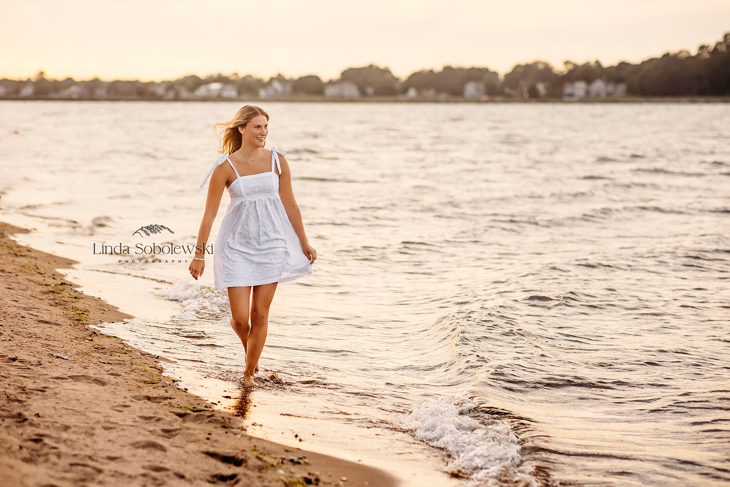 girl in white dress at the beach, Gorgeous Senior Photo session, Madison, CT photographer