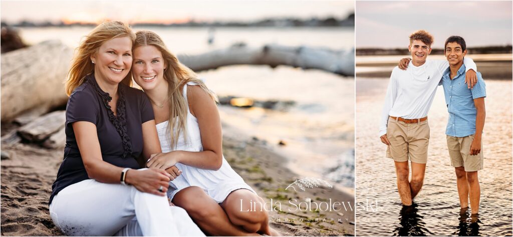 mom and her teenage daughter at the beach, two teenage boys at the beach, 5 things to bring to your senior session. CT senior photographer