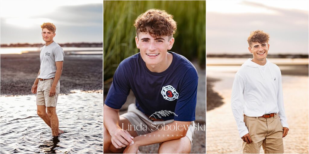 teenage boy at the beach, Old Saybrook CT best senior photographer