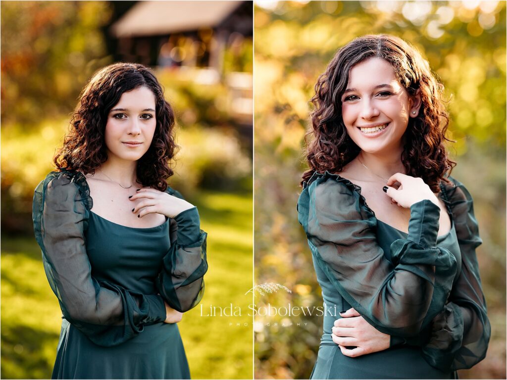 girl in green dress at the park, Senior photos at Bauer Park in Madison, CT