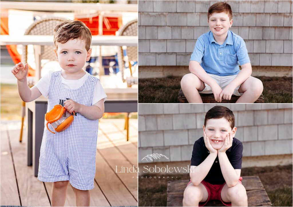 three brothers posing and smiling, CT Beach family photographer