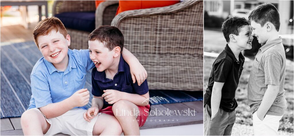 two brothers laughing together, Guilford CT Best family photographer near me
