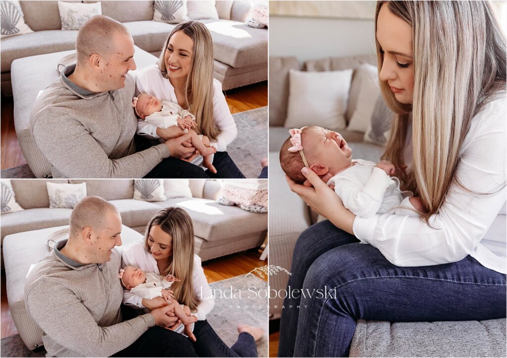 mother and father holding their little newborn girl, Senior and Family photographer in CT