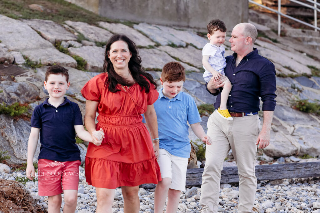 family of five at the beach for their Old Saybrook Family photo session