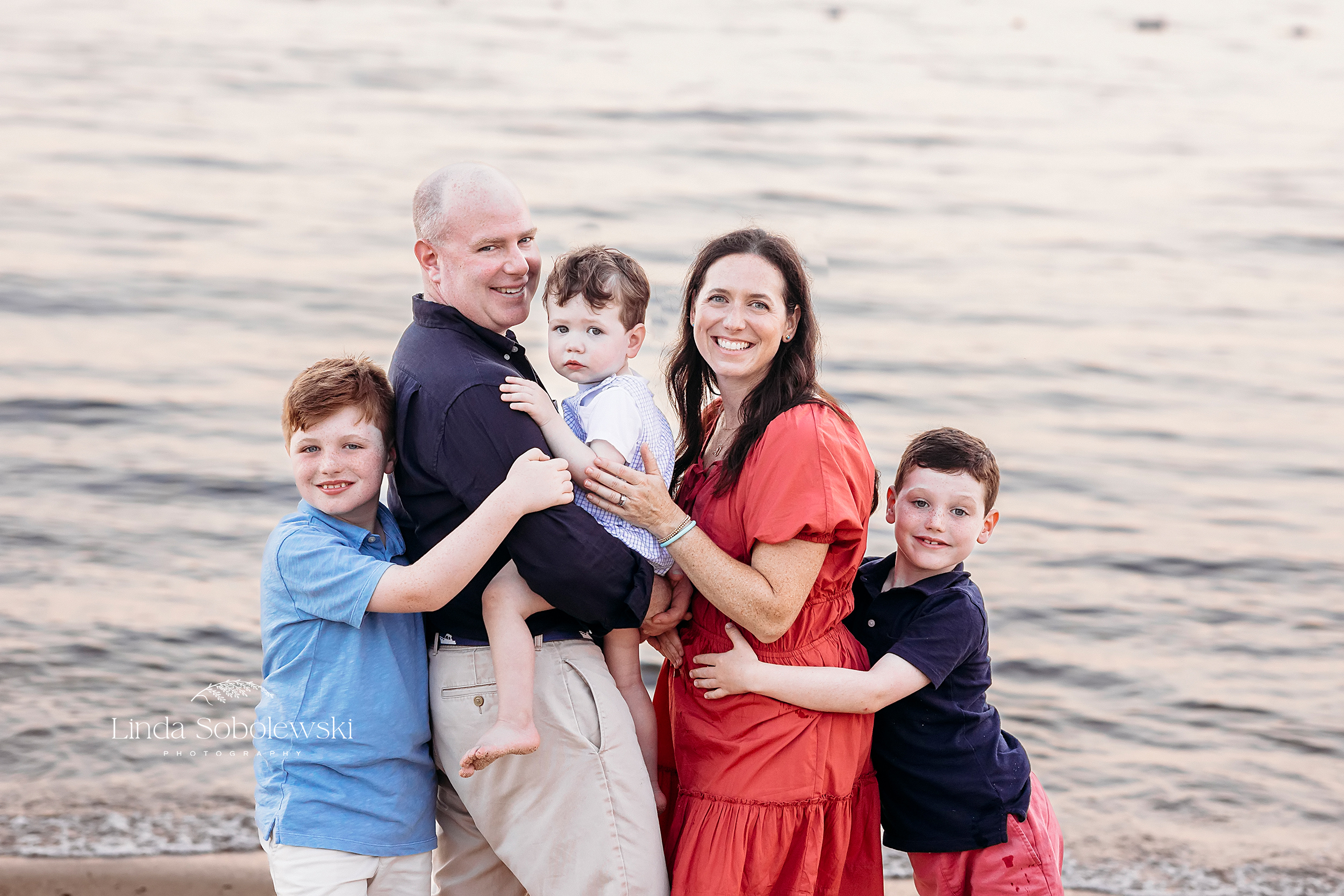 family of five at the beach for their Old Saybrook Family photo session