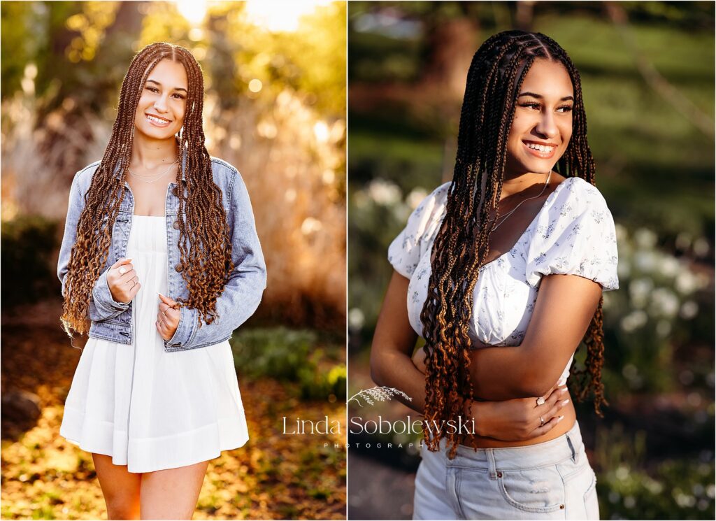 girl with long black braids at the park, CT Senior photographer