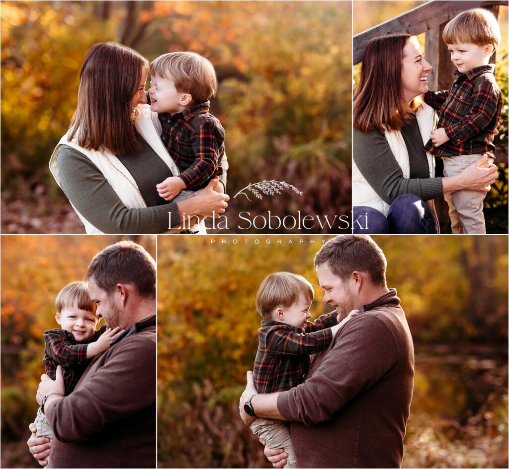 mother and father holding their little boy for a beautiful fall family photos, Madison CT photographer