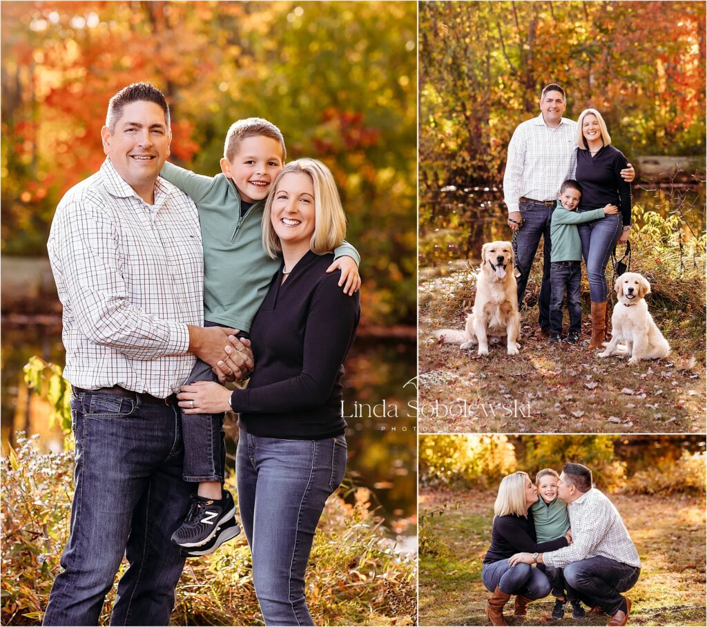 family with little boy and dog at the park, CT Family photographer