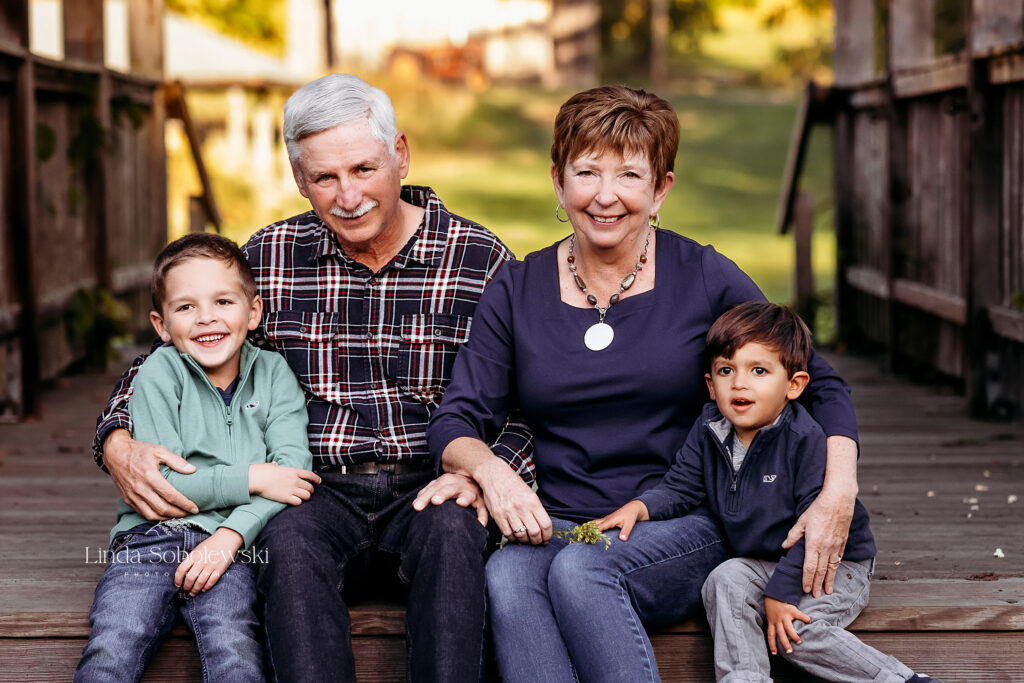 grandparents with their two grandchildren, Extended Family Photo Shoot in CT