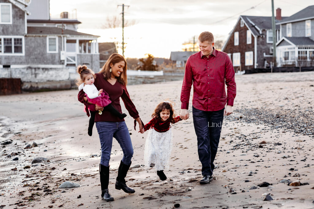 family walking together at the beach, Madison CT Family photographer