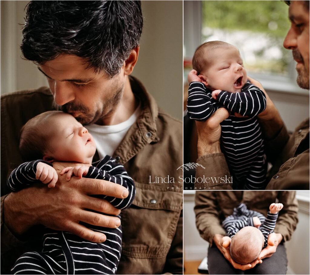 father holding his newborn baby boy, CT Best family and newborn photographer