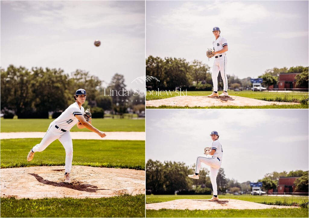 high school baseball player at the baseball field, CT shoreline senior photographer
