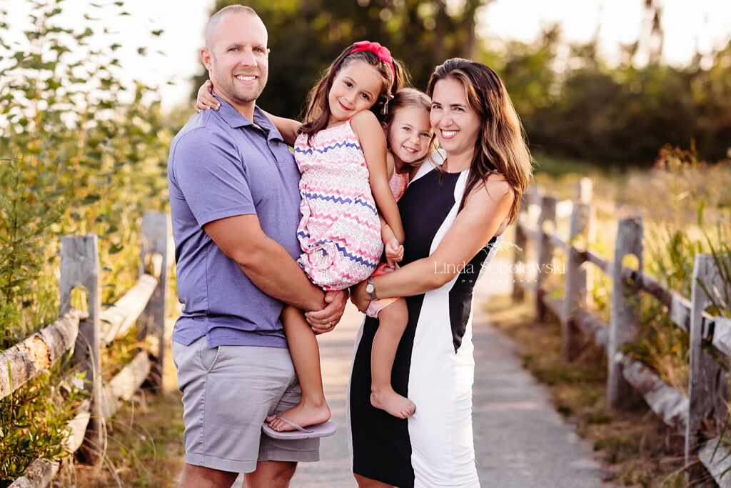 beautiful family of four at the beach, CT Family photographer