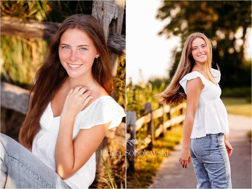 girl in jeans and white shirt, CT shoreline senior photographer