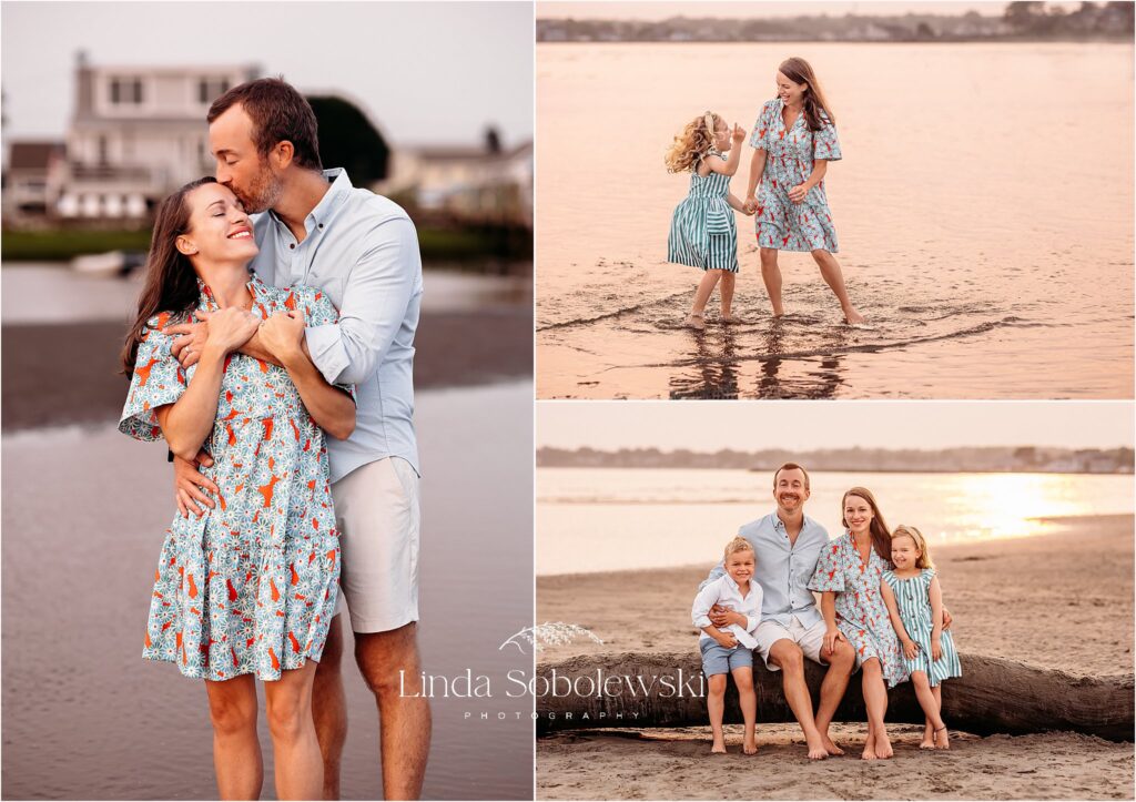 beautiful family at the beach during sunset, CT shoreline family photographer