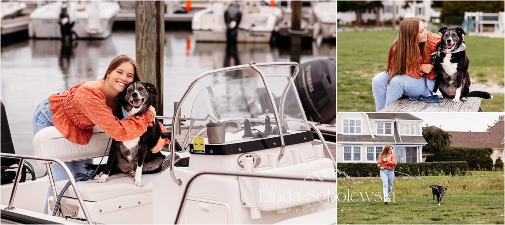 teenage girl with her dog, Senior photography session in Old Saybrook CT