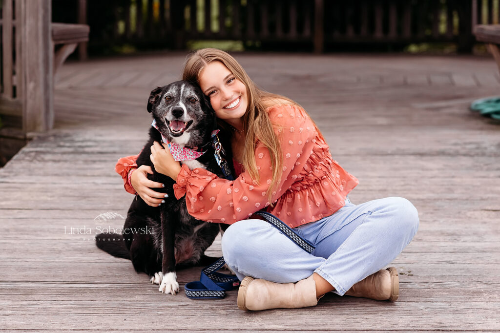 teenage girl with her dog, Senior photography session in Old Saybrook CT