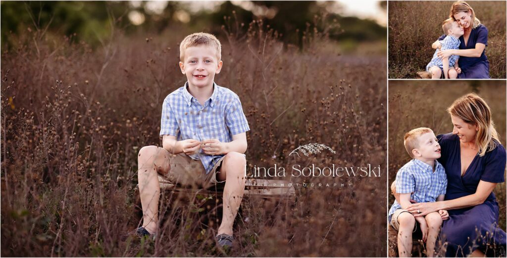 little blonde boy sitting on a box, CT family photographer