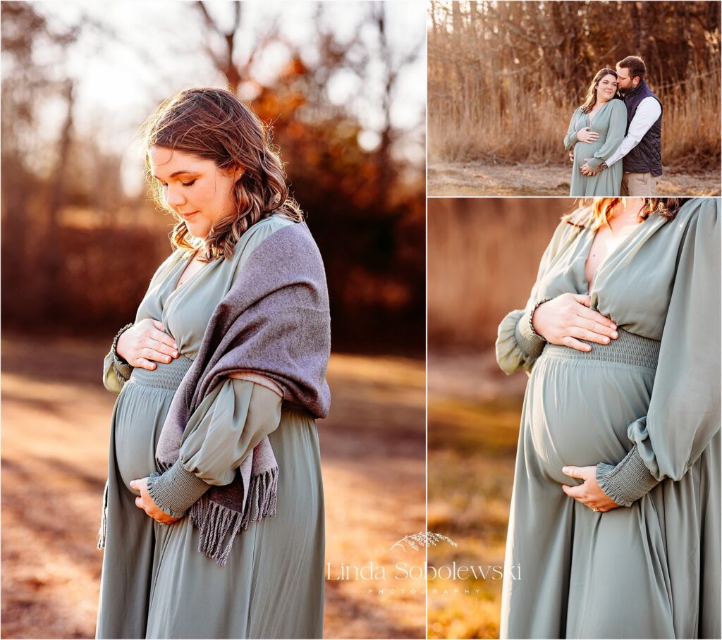 pregnant woman in green dress, Madison CT photographer