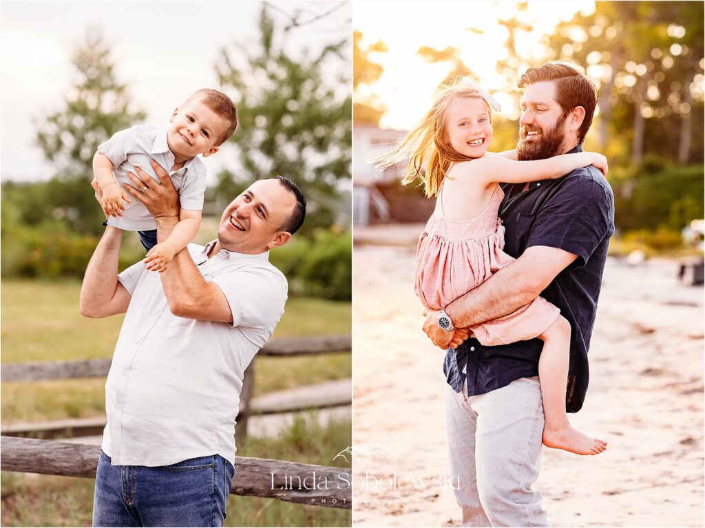 two dads spinning their small children, Favorite dad images for CT newborn and family photographer