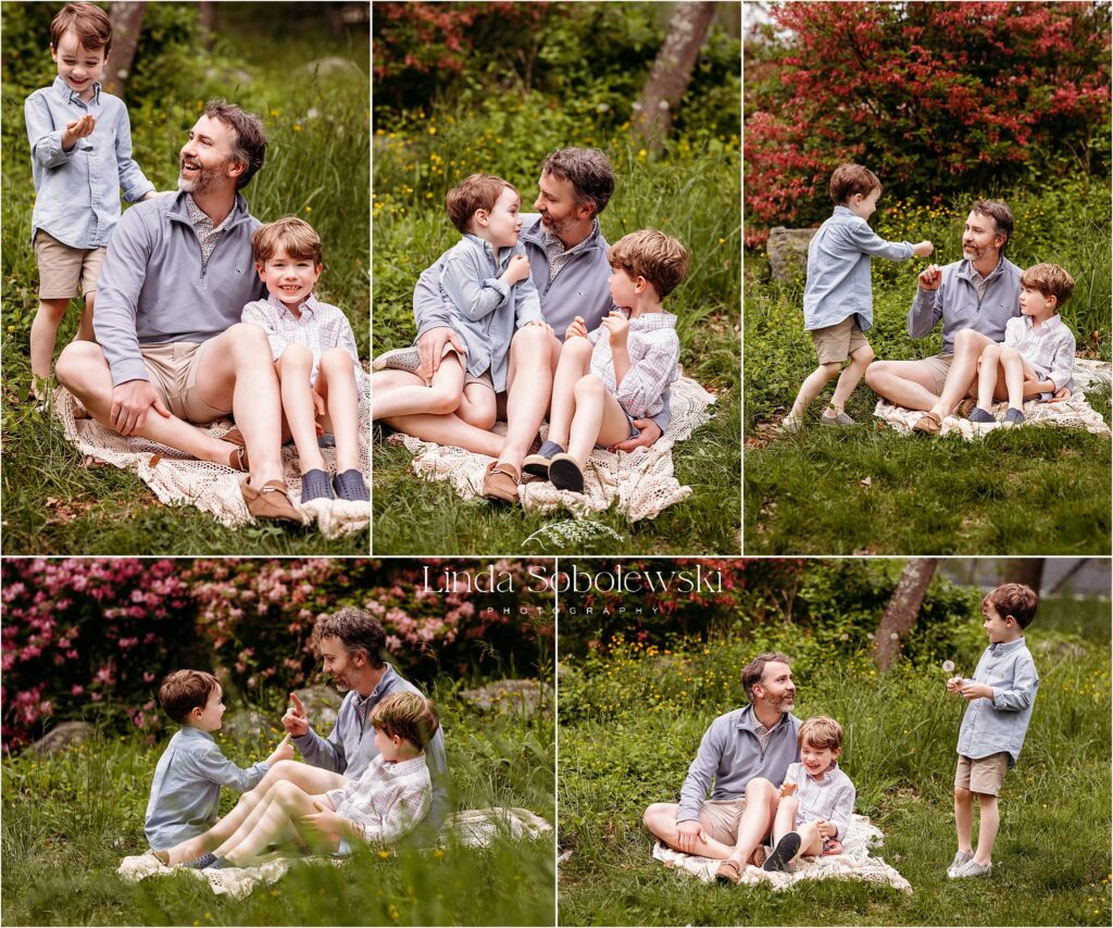series of photos of a dad playing with his little boys, CT shoreline family photographer