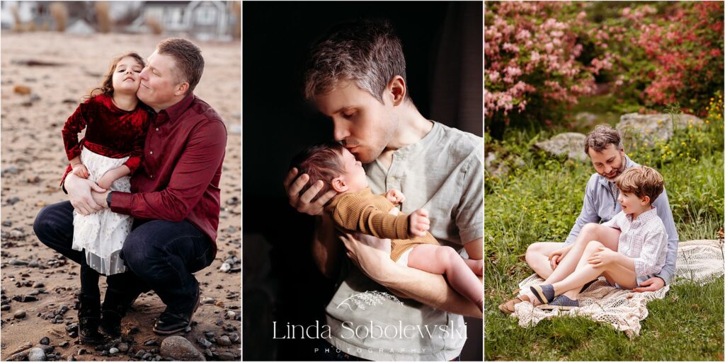 dads hugging and kissing their small children, Favorite dad images for CT Family photographer