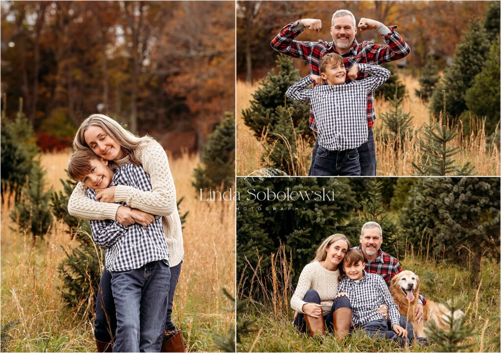 family wearing sweaters and flannel shirts, Madison CT photographer