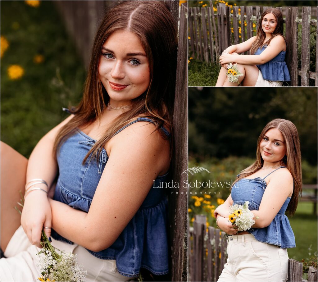 pretty girl in blue stop at a park, Madison, CT senior photographer