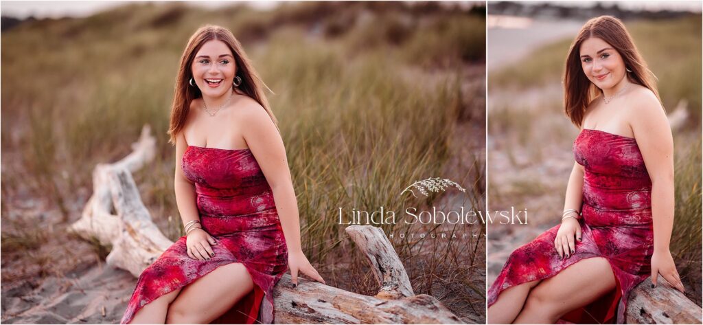 girl in long pink dress, Hammonasset Beach Photo Session