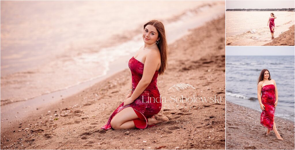 girl in long pink dress, Hammonasset Beach Photo Session