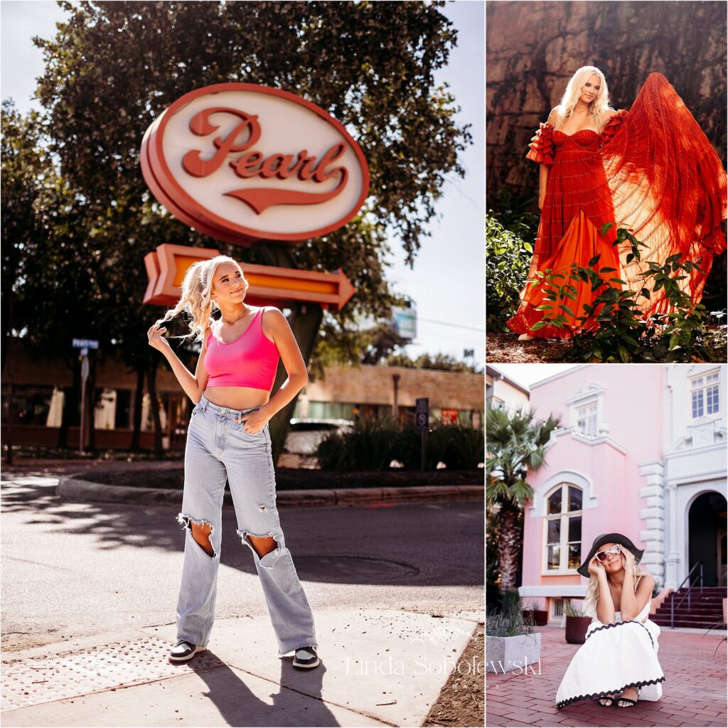 teenage girl in blonde hair in downtown San Antonio, TX. CT photographer