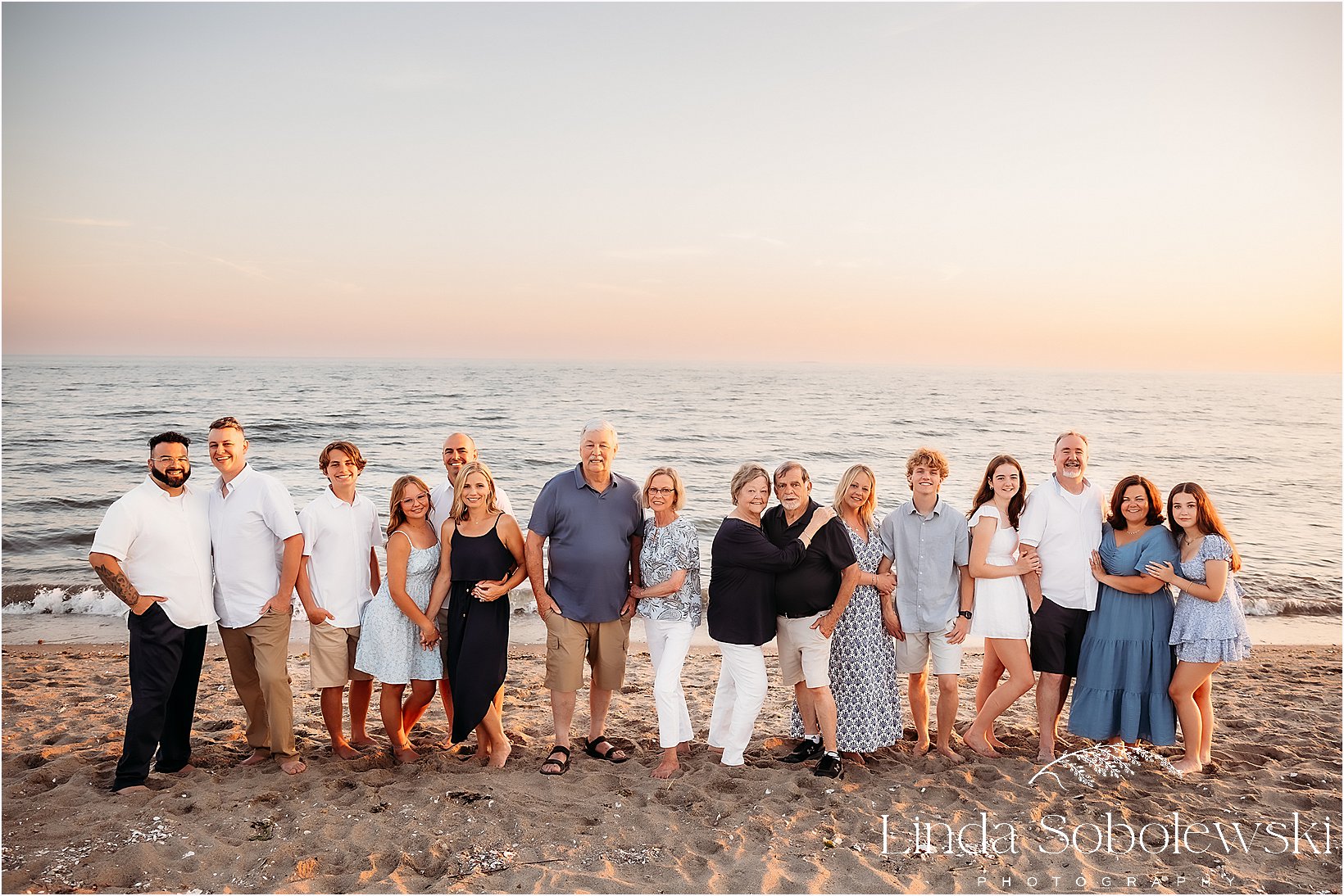 large family gathering on the beach in CT, Ext Family Session