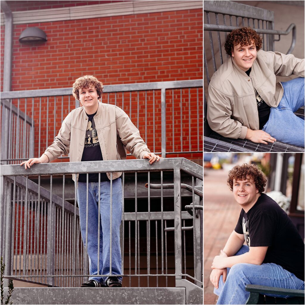 A mix of senior portraits in an urban setting, featuring a relaxed and confident high school senior in Old Saybrook, CT.