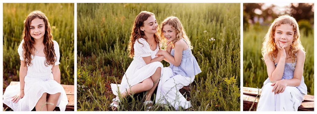 sisters in a field of flowers, Family sessions at Hammonasset Beach, CT shoreline family photographer