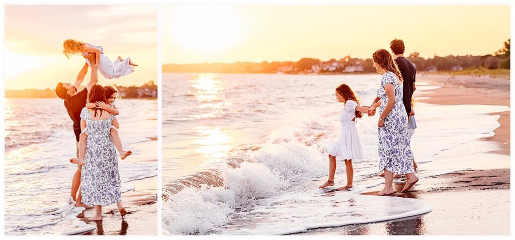 golden light at the beach for a family sessions at hammonasset Beach, Madison, CT photograpehr