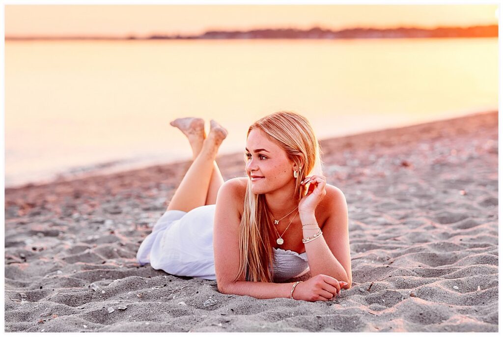 senior girl laying on the beach, Shoreline CT photography