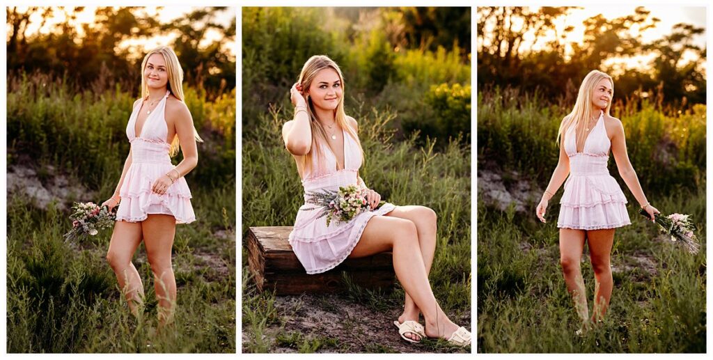 Hammonasset Beach senior photographer session with Lily spinning around in a pink dress. CT Senior Photographer