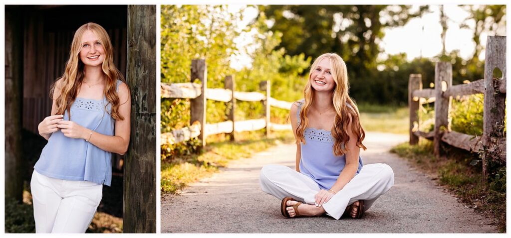 blonde teenage girl at a park. CT shoreline senior photographer