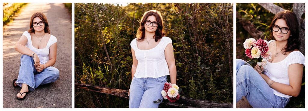 High school senior Lily in jeans and a white top at Hammonasset Beach in Madison, CT. Connecticut best senior photographer